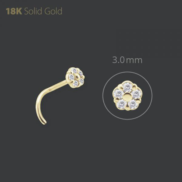 18K GOLD NOSE STUD FLOWER SET W. PREMIUM ZIRCONIA