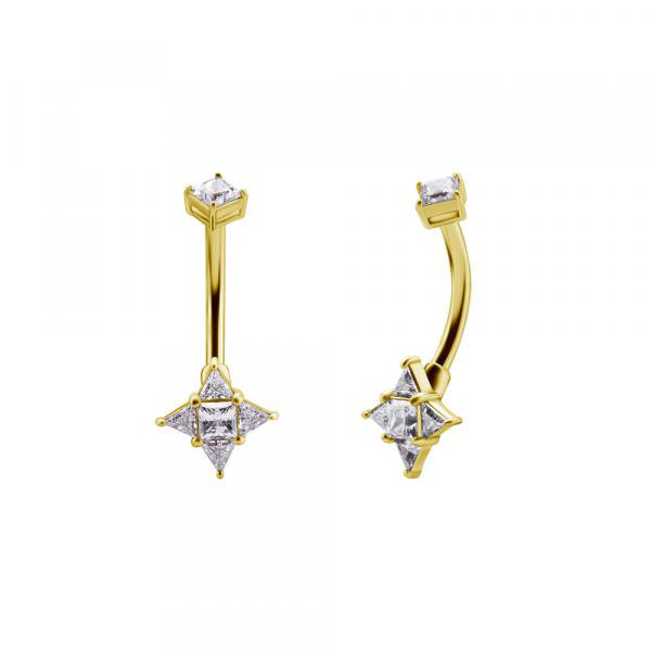 24K GOLD PVD SS316L DOUBLE JEWELLED BANANAS SET W.PREMIUM ZIRCONIA