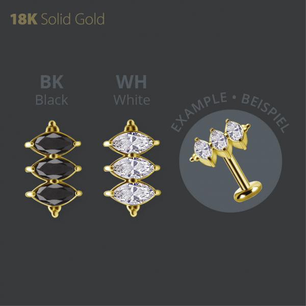18K GOLD THREADLESS ATTACHMENT SET W. MARQUISE PREMIUM ZIRCONIA