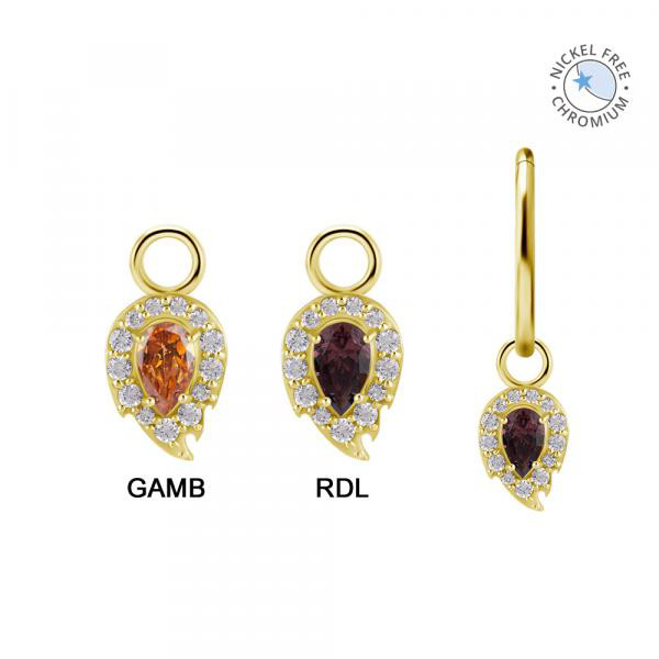 18K GOLD PVD CoCr NF LEAF CHARMS FOR HINGED SEGMENT RINGS SET W.PREMIUM ZIRCONIA