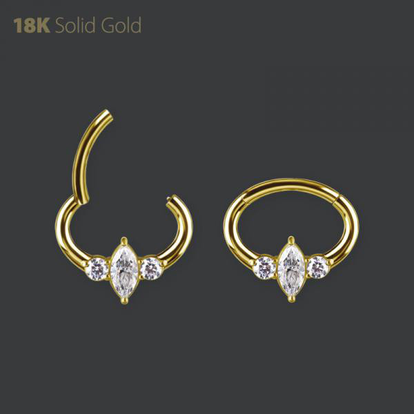 18K GOLD HINGED DAITH CLICKER SET W. PREMIUM ZIRCONIA