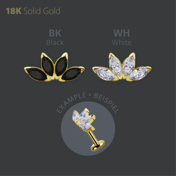 18K GOLD THREADLESS FAN ATTACHMENT SET W. 4 MARQUISE PREMIUM ZIRCONIA