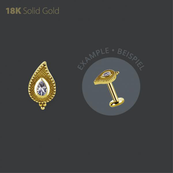 18K GOLD INTERNAL MICRO ATTACHMENT SET W. PEAR SHAPE PREMIUM ZIRCONIA