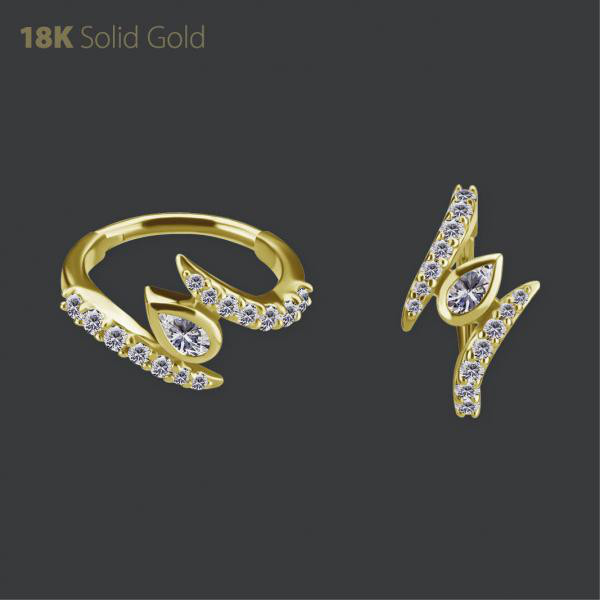 18K GOLD HINGED CLICKER SET W. PREMIUM ZIRCONIA