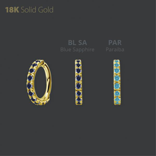 18K GOLD HINGED SEGMENT CLICKER SET W. LAB CREATED GEMSTONE