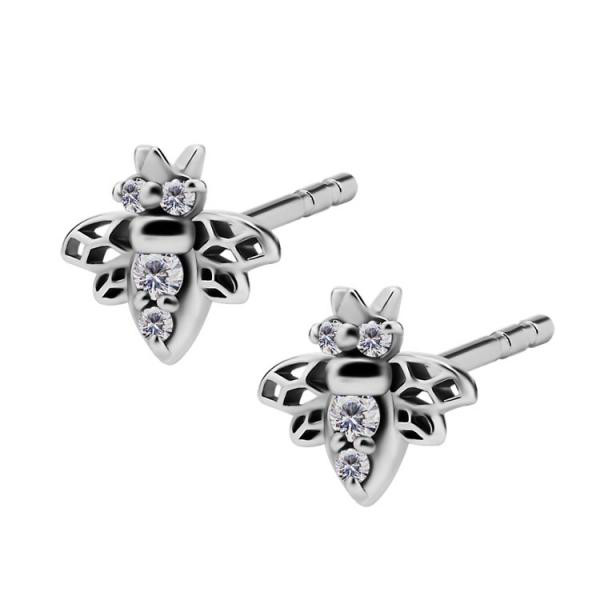 SS316L BEE EARSTUDS SET W. CUBIC ZIRCONIA (PAIR)
