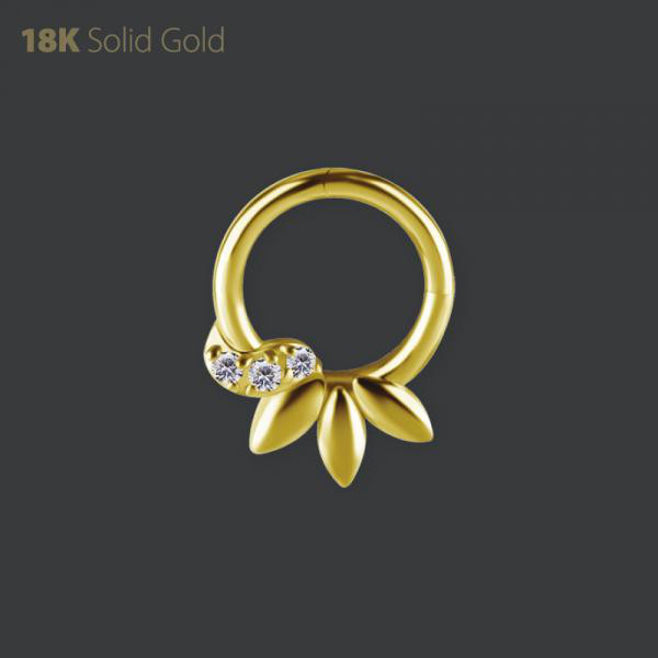 18K GOLD HINGED DAITH CLICKER SET W. PREMIUM ZIRCONIA