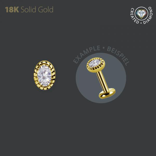 18K GOLD INTERNAL MICRO ATTACHMENT SET W. OVAL LAB CREATED DIAMOND