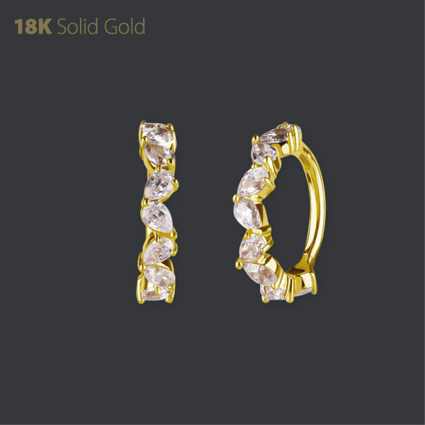 18K GOLD HINGED CONCH CLICKER SET W. PEAR SHAPE PREMIUM ZIRCONIA