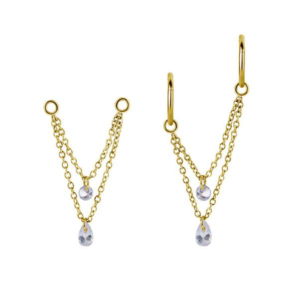 24K GOLD PVD SS316L CONNECTING CHAINS FOR HINGED SEGMENT RING FLOATING ZIRCONIA DANGLE