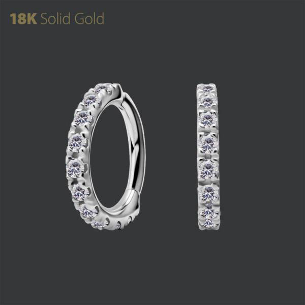 18K WHITE GOLD HINGED SEGMENT CLICKER SET W. PREMIUM ZIRCONIA