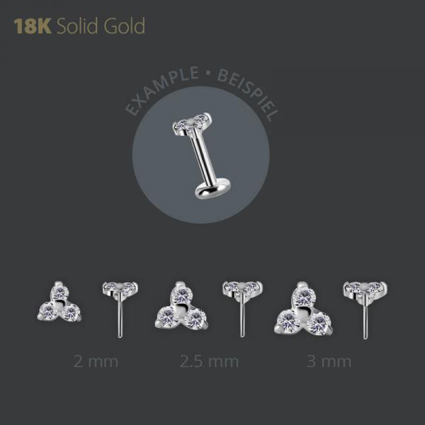 18K WHITE GOLD THREADLESS TRINITY ATTACHMENT SET W. PREMIUM ZIRCONIA