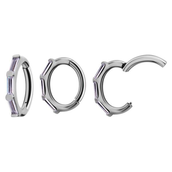 SS316L ROOK OVAL HINGED CLICKERS SET W. CUBIC ZIRCONIA BAGUETTES