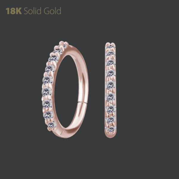 18K ROSE GOLD HINGED NOSE RING SET WITH PREMIUM ZIRCONIA