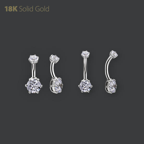 18K WHITE GOLD INTERNAL BELLY BANANA SET W. PREMIUM ZIRCONIA