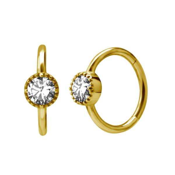 24K GOLD PVD SS316L HINGED CONCH RING SET W. CUBIC ZIRCONIA