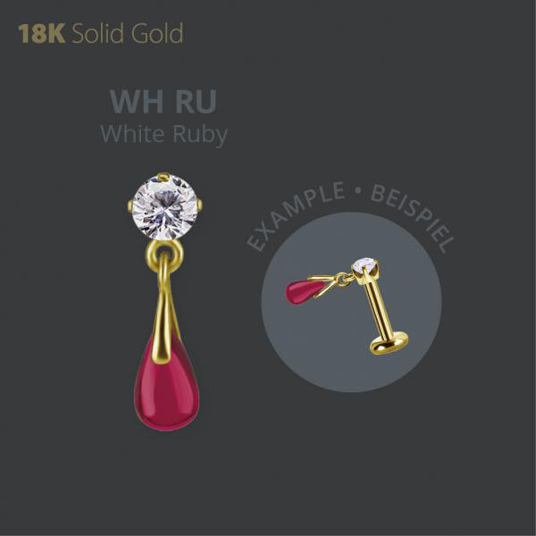 18K GOLD THREADLESS ATTACHMENT SET W. PREMIUM ZIRCONIA AND LAB CREATED RUBY