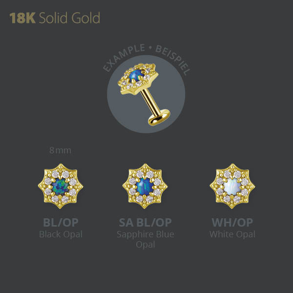 18K GOLD INTERNAL MICRO ATTACHMENT SET W. PREMIUM ZIRCONIA AND LAB CREATED OPAL