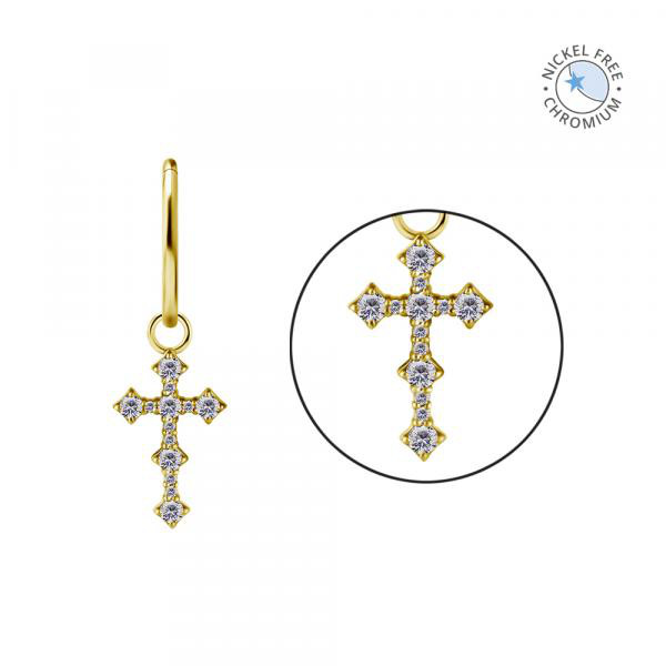 18K GOLD PVD CoCr NF CROSS CHARMS FOR HINGED RINGS SET W. PREMIUM ZIRCONIA
