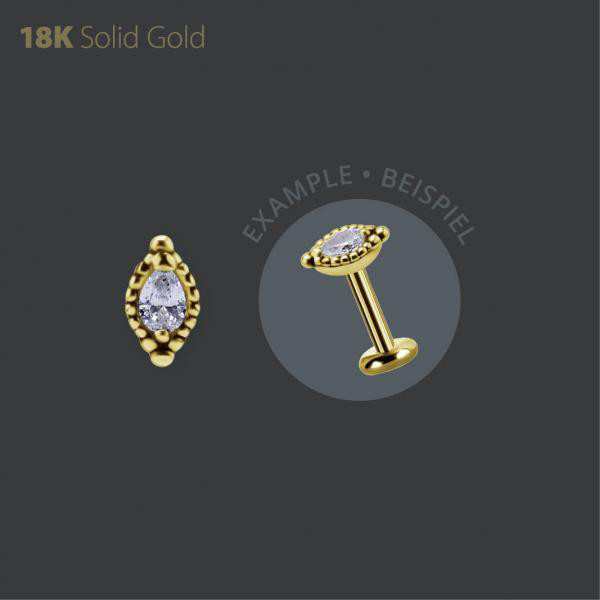 18K GOLD THREADLESS ATTACHMENT SET W. PEAR SHAPE PREMIUM ZIRCONIA