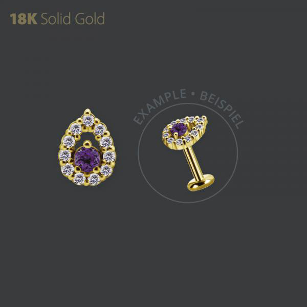 18K GOLD INTERNAL MICRO ATTACHMENT SET W. GENUINE DARK AMETHYST AND PREMIUM ZIRCONIA