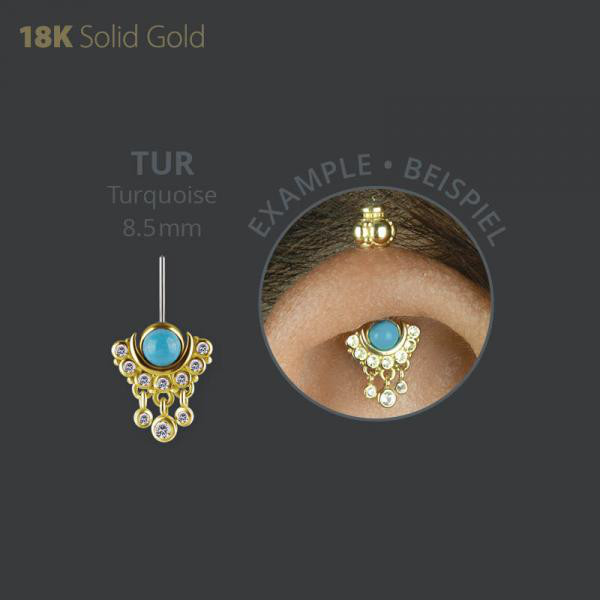 18K GOLD THREADLESS ATTACHMENT FOR VERTICAL HELIX SET W. TURQUOISE A. WHITE TOPAZ