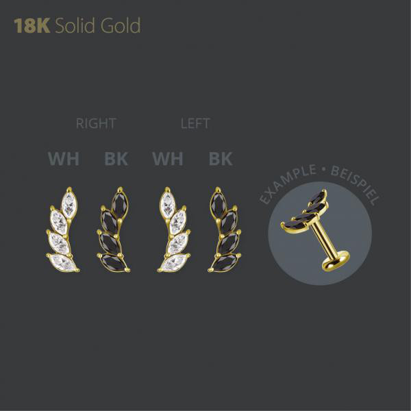 18K GOLD THREADLESS ATTACHMENT SET W. MAROUISE PREMIUM ZIRCONIA