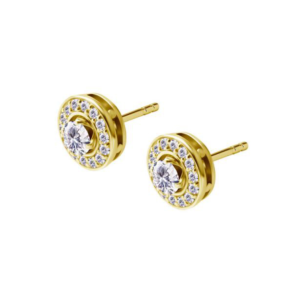 24K GOLD PVD SS316L EARSTUDS W. DETACHABLE PAVE SET HALO EAR JACKET (PAIR)