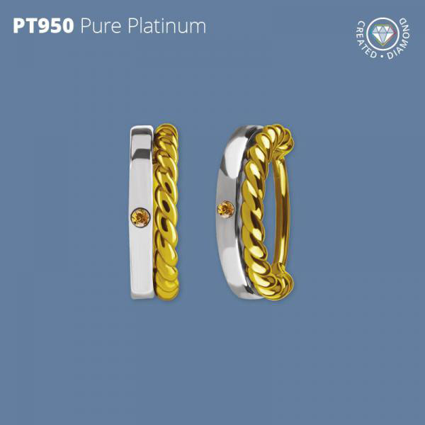 PLATINUM 950 AND 18K GOLD CONCH RING SET W. LAB CREATED DIAMOND
