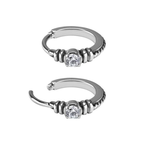SS316L HINGED RING WITH ROPE DESIGN AND CUBIC ZIRCONIA SETTING