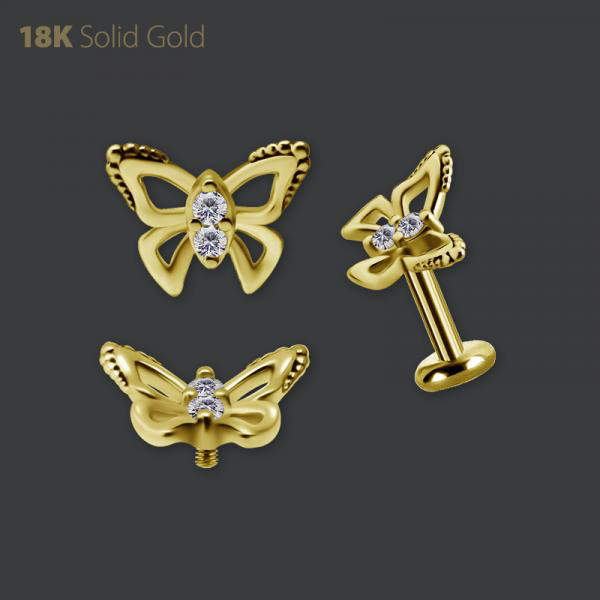 18K GOLD INTERNAL BUTTERFLY MICRO ATTACHMENT SET W. PREMIUM ZIRCONIA