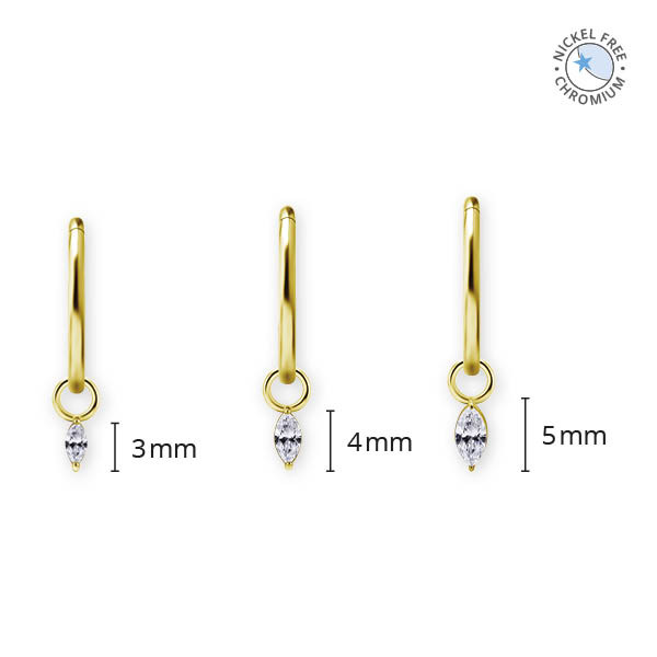 18K GOLD PVD CoCr NF MARQUISE CHARMS SET W. PREMIUM ZIRCONIA
