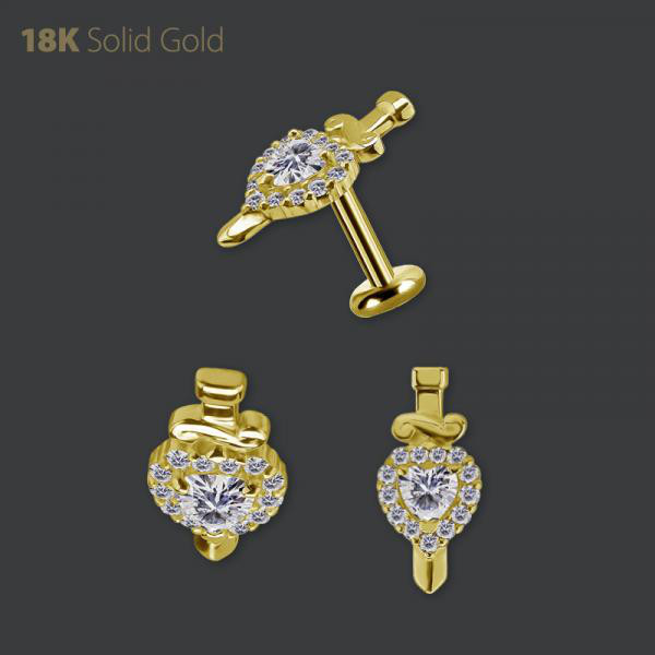 18K GOLD INTERNAL DAGGER MICRO ATTACHMENT SET W. HEART SHAPE PREMIUM ZIRCONIA