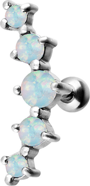 SS316L JEWELED HELIX BARBELL W. LAB CREATED OPAL
