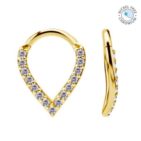 18K GOLD PVD CoCr NF "V" SHAPED CLICKER SET W. PREMIUM ZIRCONIA