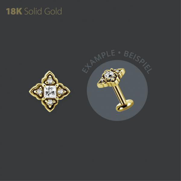 18K GOLD THREADLESS ATTACHMENT SET W. PRINCESS CUT PREMIUM ZIRCONIA