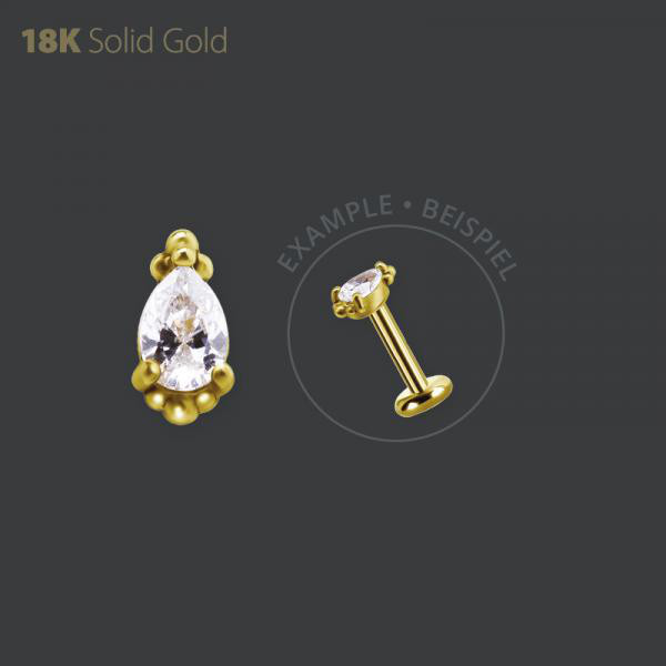 18K GOLD INTERNAL MICRO ATTACHMENT SET W. PEAR SHAPE PREMIUM ZIRCONIA