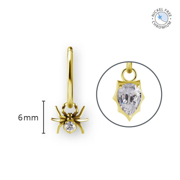 18K GOLD PVD CoCr NF SPIDER CHARMS FOR HINGED RINGS SET W. PREMIUM ZIRCONIA