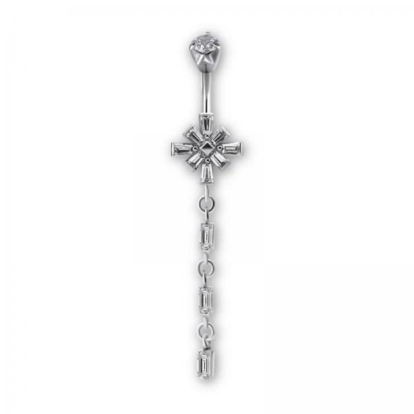 SS316L DOUBLE JEWELLED BANANA W. TAPPERED BAGUETTE CLUSTER SETTING