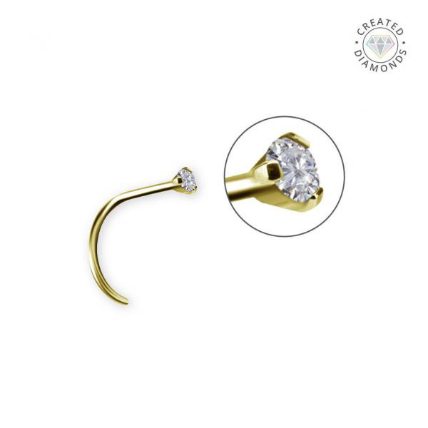 24K GOLD PVD TITANIUM NOSESTUDS W. PRONG SET LAB CREATED DIAMOND