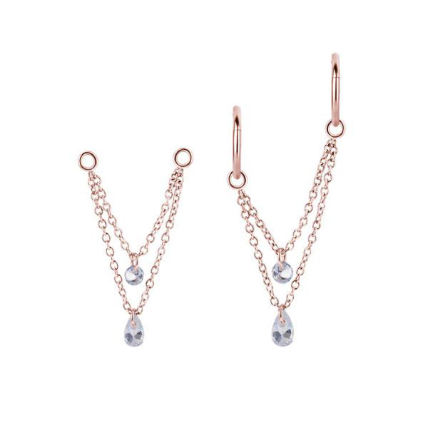 SS316L ROSE GOLD PVD CONNECTING CHAINS FOR SBCR05 WITH FLOATING ZIRCONIA DANGLE