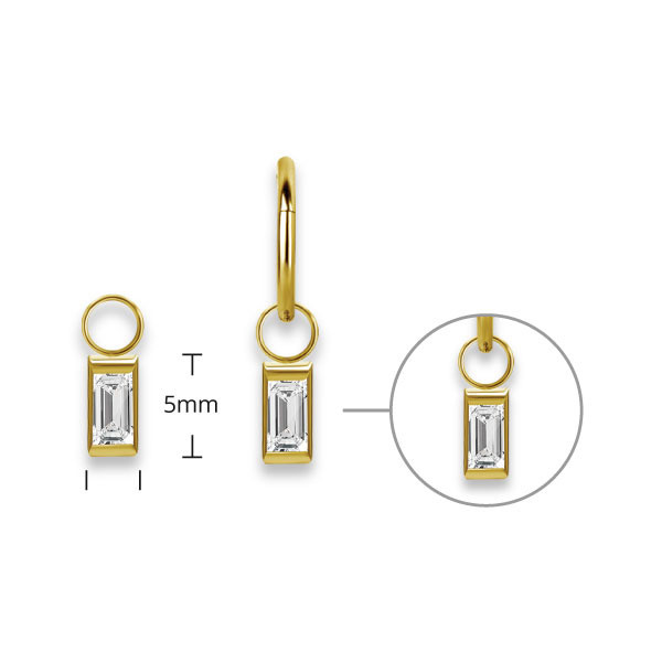 24K GOLD PVD SS316L BAGUETTE CHARM FOR HINGED SEGMENT RING SET W. CUBIC ZIRCONIA