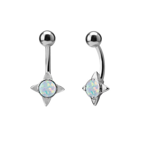 SS316L BELLY BANANAS SET W. LAB CREATED OPALS