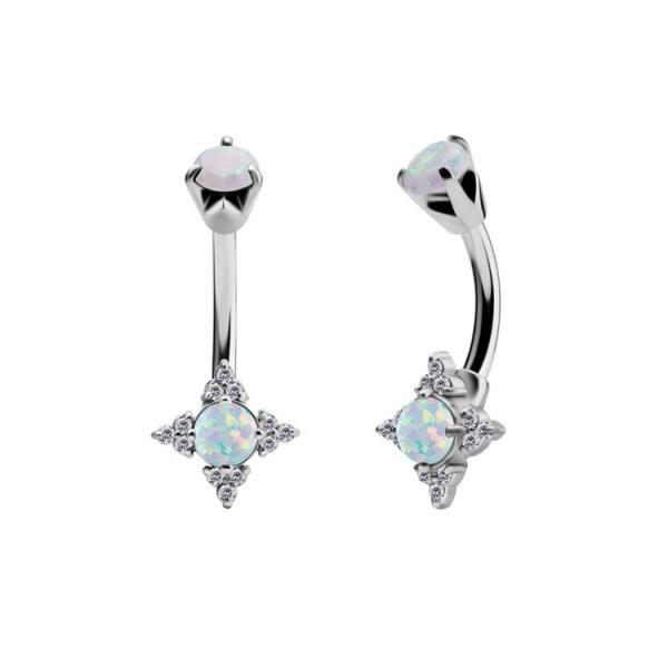 SS316L BELLY BANANAS SET W. LAB CREATED OPALS