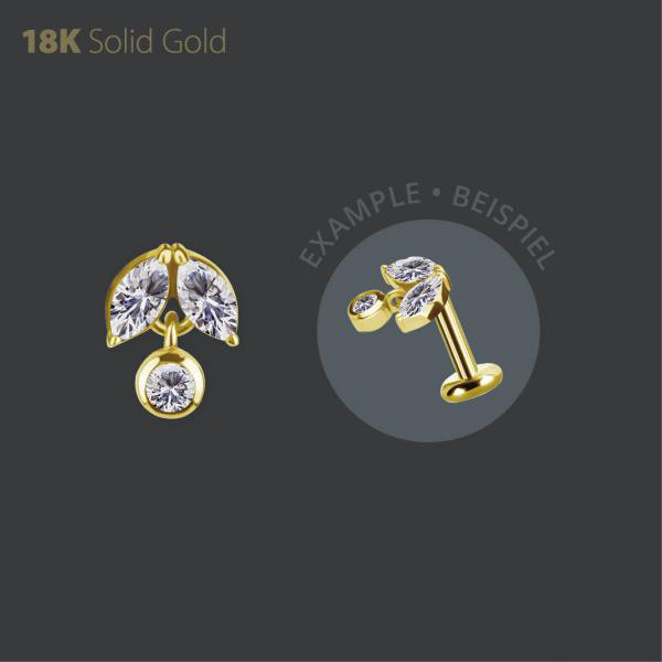 18K GOLD INTERNAL MICRO ATTACHMENT W. DANGLE SET W. PREMIUM ZIRCONIA