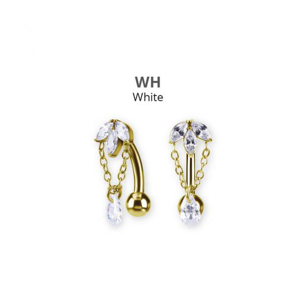 24K GOLD PVD SS316L BELLY BANANA SET W. CUBIC ZIRCONIA AND PEAR DROP DANGLES