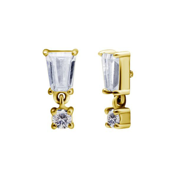 24K GOLD PVD SS316L MICRO ATTACHMENT SET W. TAPER BAQUETTE CUBIC ZIRCONIA