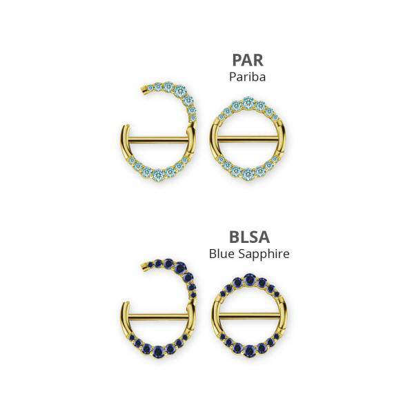 24K GOLD PVD SS316L DOUBLE HINGE NIPPLE CLICKER RING SET W. LAB CREATED GEMSTONE