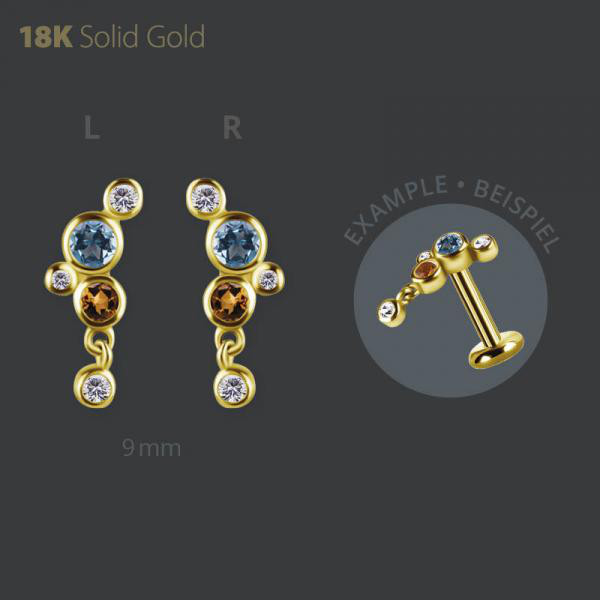 18K GOLD INTERNAL MICRO ATTACHMENT SET W. GENUINE CITRINE AND BLUE & WHITE TOPAZ