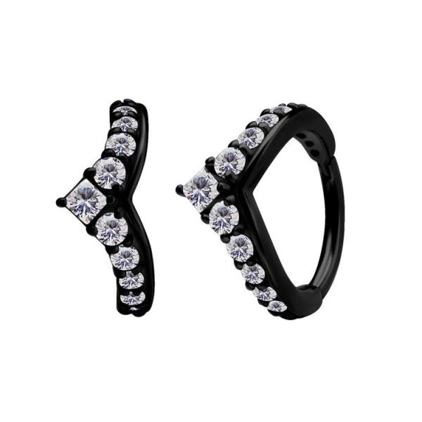 BLACK PVD SS316L HINGED CLICKER SET W. SQUARE A.ROUND PREMIUM ZIRCONIA